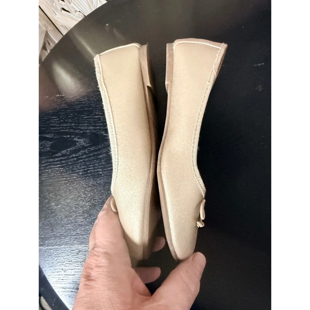 Cat & Jack Girls Champagne Gold Metallic Ballet Flats Bow Detail Size 3